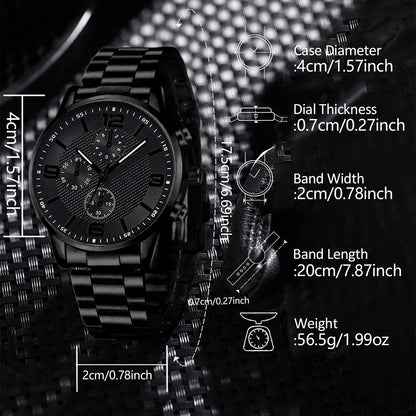 Three-eye digital men's watch with matching bracelet and necklace set in a coordinated design