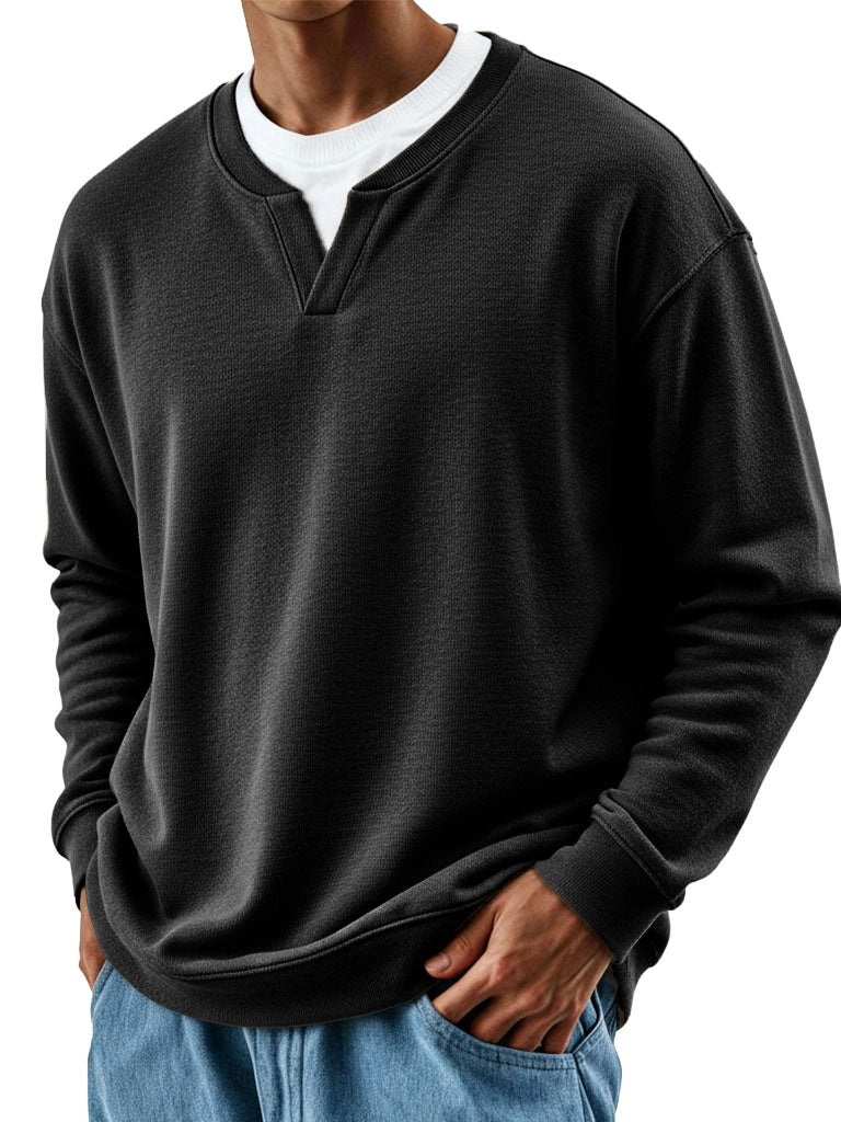 Men's patchwork mock two-piece crew-neck long-sleeve top by My Store