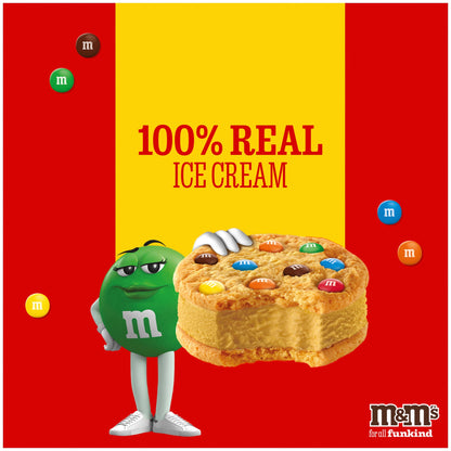 BACKUPMYFILESNOW® M&M'S Peanut Butter Ice Cream Cookie Sandwiches in a 14 fl oz 4-pack, featuring cookie sandwiches with peanut butter and M&M's.