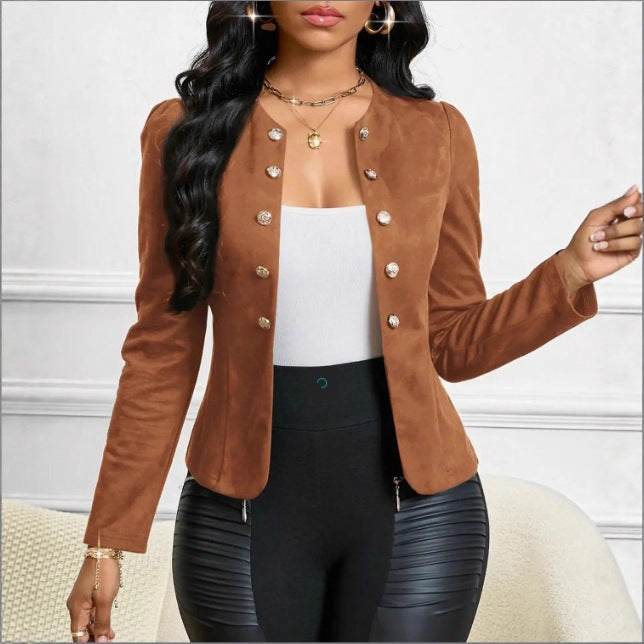 Women's double-breasted long-sleeve suit jacket without lining by My Store