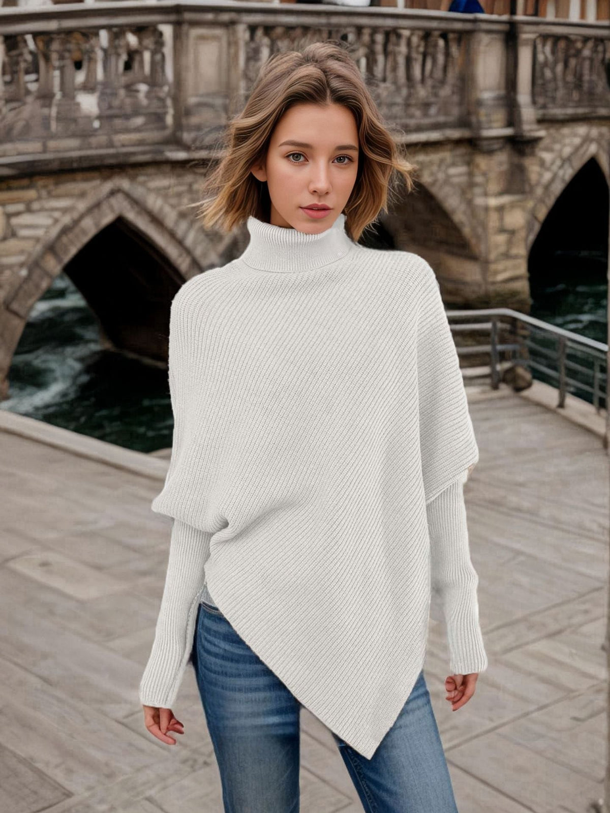 Women's irregular turtleneck outerwear sweater by My Store