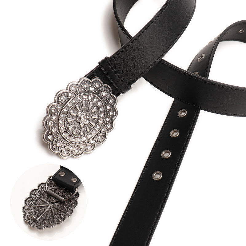 Retro Gem black belt for women, all-match style with decorative gem buckle