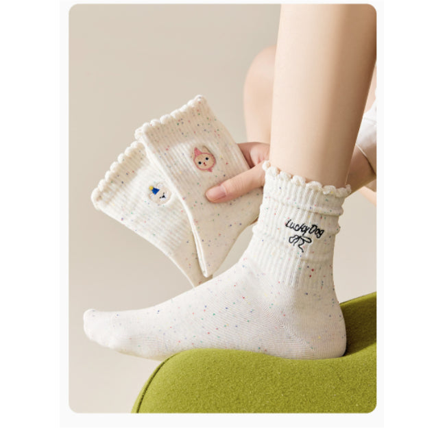 Embroidered ruffle-ankle socks for women by My Store in a soft, feminine design