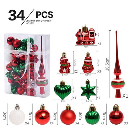 Christmas decorations ball set with assorted Christmas tree pendants in festive colors and finishes