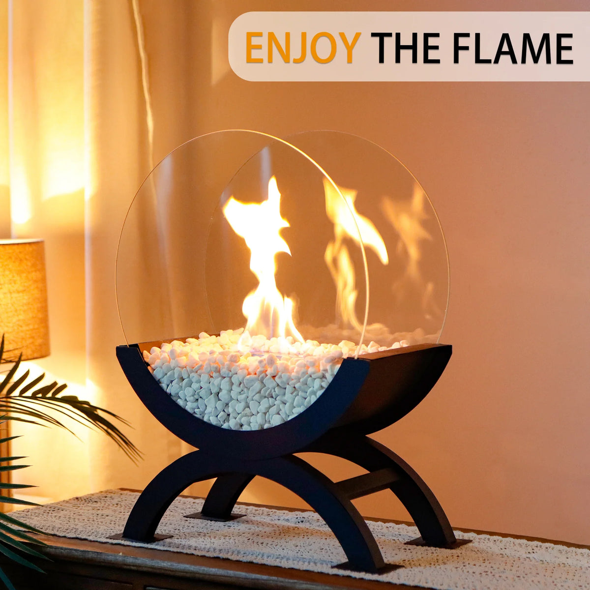 JHY DESIGN 48cm portable round tabletop fireplace with gel and ethanol fuel, eco-friendly bioethanol fire for indoor use.