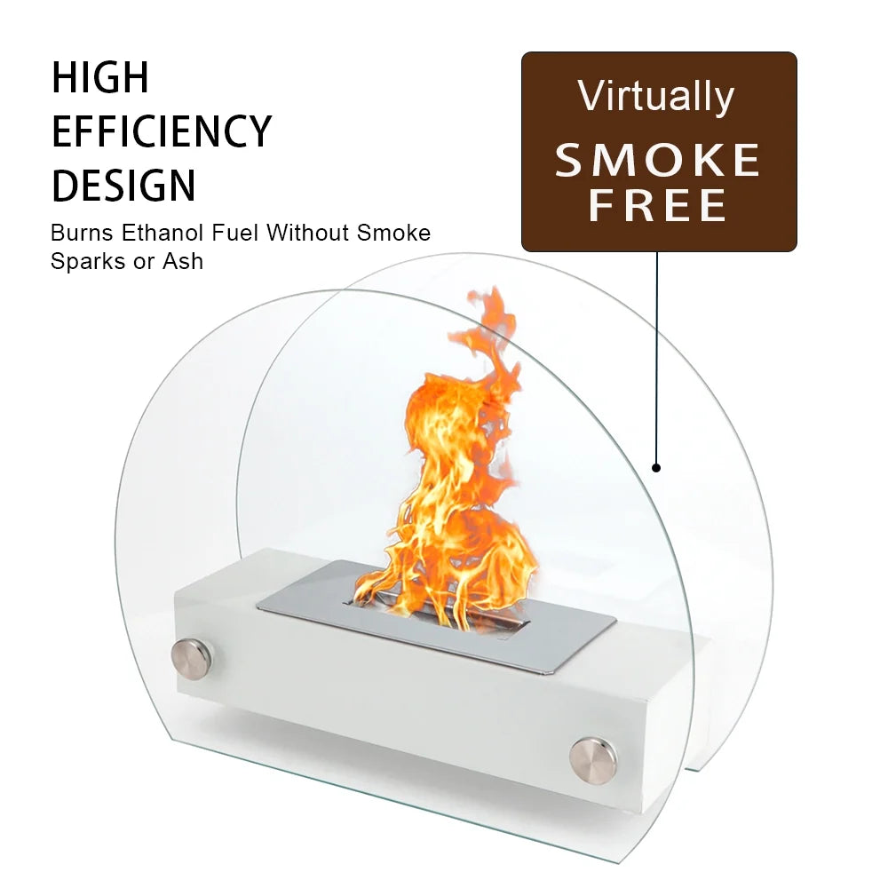 White 13.5-inch portable tabletop fireplace by JHY DESIGN, featuring gel and ethanol fuel options for cozy indoor ambiance.