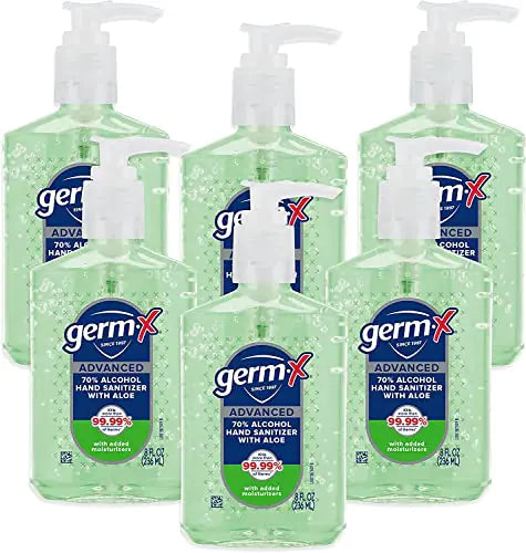 Germ-X Advanced Hand Sanitizer with Aloe and Vitamin E Non-Drying Moisturizing Gel Instant and No Rinse Formula Pump Bottle 8 Fl Oz (Pack of 6)