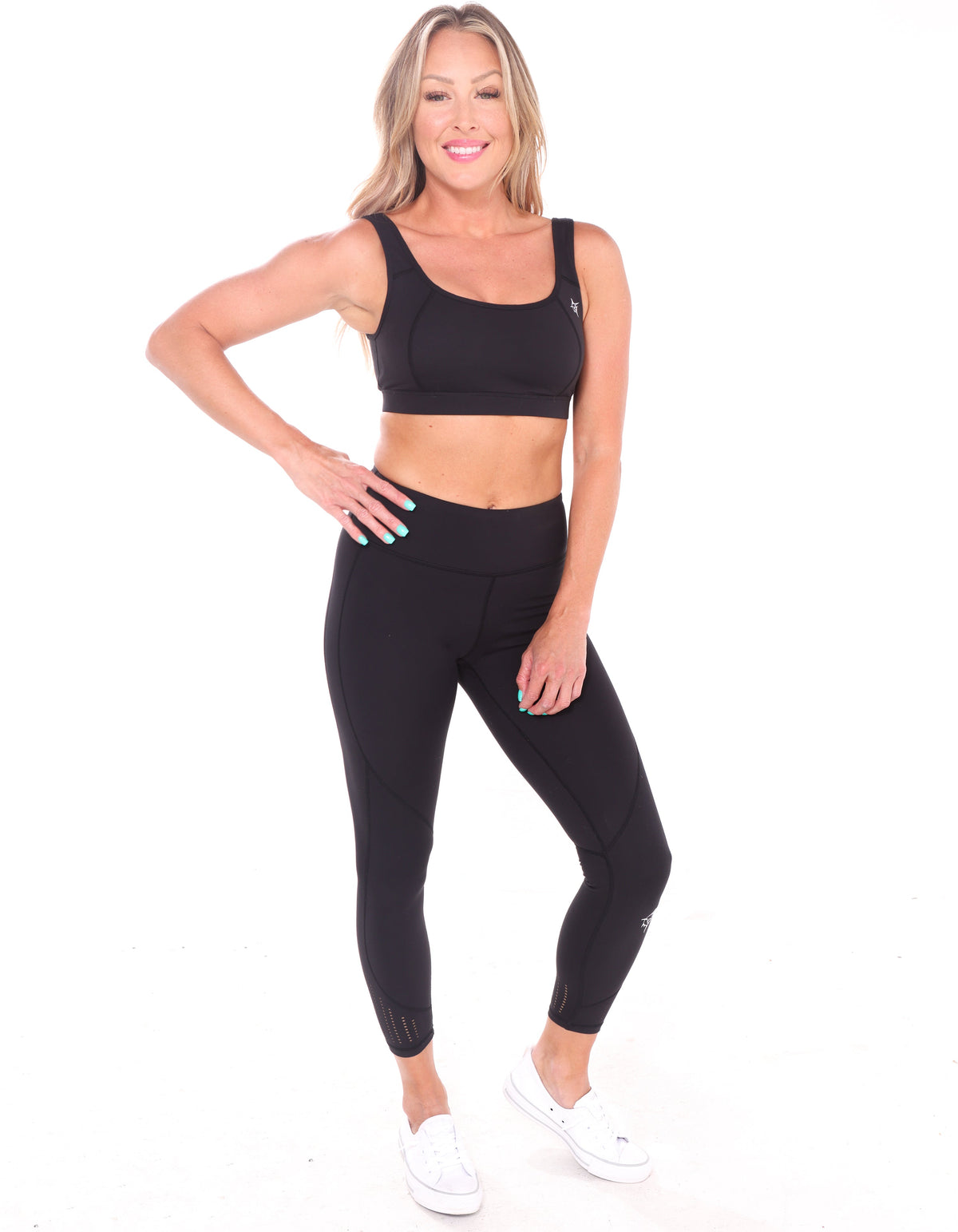 White Water Life open back sports bra with supportive design and breathable fabric, shown in black.