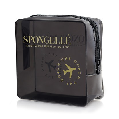 Black Spongellé travel case, compact and durable, designed for organizing toiletries and travel essentials.
