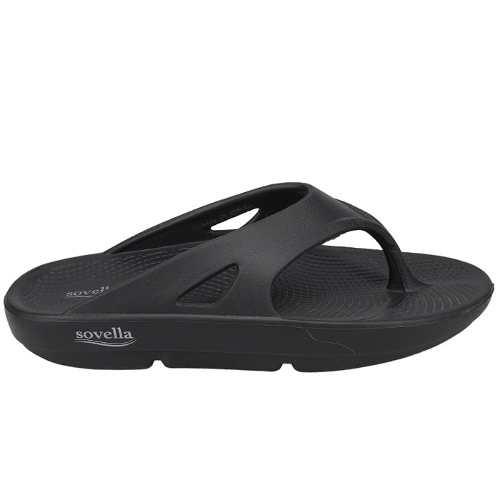 Black Sovella Active Recovery Sandals for men by Lucky Feet Shoes, featuring comfortable thong design for recovery and casual wear.