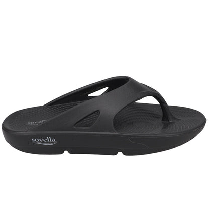 Black Sovella Active Recovery Sandals for men by Lucky Feet Shoes, featuring comfortable thong design for recovery and casual wear.