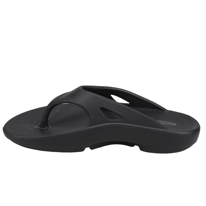 Men's Sovella Active Recovery Sandals by Lucky Feet Shoes, black PF thong style with cushioned sole for comfort and recovery.