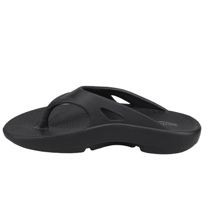 Men's Sovella Active Recovery Sandals by Lucky Feet Shoes, black PF thong style with cushioned sole for comfort and recovery.