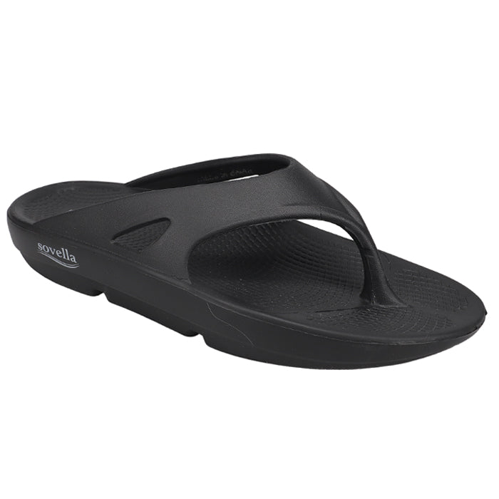 Black Sovella Active Recovery Women's PF Thong Sandals by Lucky Feet Shoes, featuring supportive ergonomic design and cushioned soles.