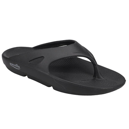 Black Sovella Active Recovery Men's PF Thong Sandals with cushioned design, ideal for comfort and recovery.