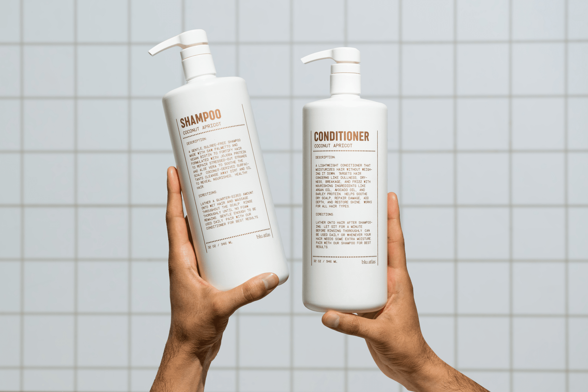 Blu Atlas Natural Shampoo for hair with clean, classic design in 8oz bottle, highlighting natural ingredients and gentle cleansing.