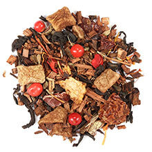 Loose leaf Bonfire Tea from Novel Tea Book Shop shown in a clear image with tea leaves and packaging details.