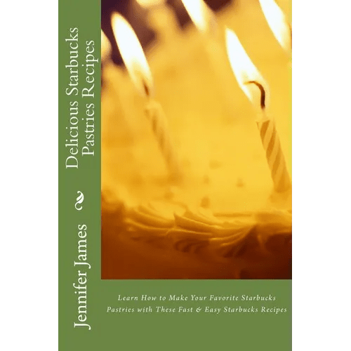 Paperback book titled "Delicious Starbucks Pastries Recipes" by splitShops, showcasing a colorful cover with images of various pastries.