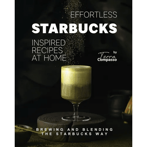Paperback book titled "Effortless Starbucks Inspired Recipes at Home" by splitShops, featuring brewing and blending tips.