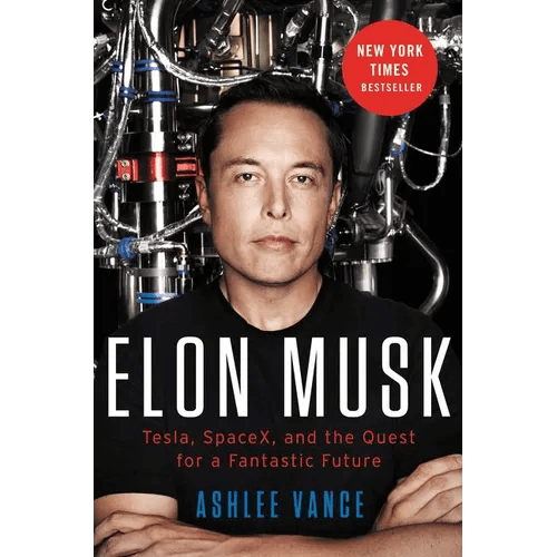 Hardcover book titled "Elon Musk: Tesla, SpaceX, and the Quest for a Fantastic Future" by splitShops, featuring a cover image.