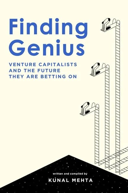 Paperback book titled "Finding Genius" by splitShops about venture capital and future investment trends, resting on a plain background.