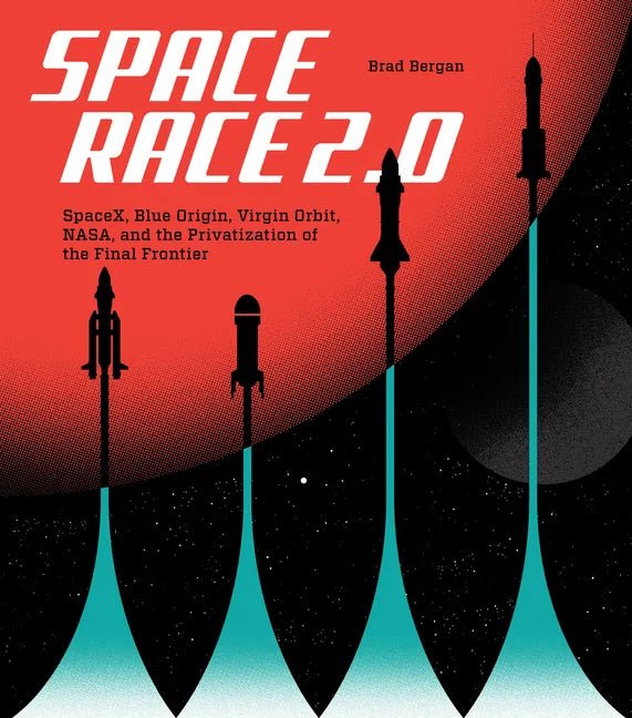 Hardcover book titled "Space Race 2.0" by splitShops featuring NASA, SpaceX, Blue Origin, Virgin Galactic, and private space exploration.