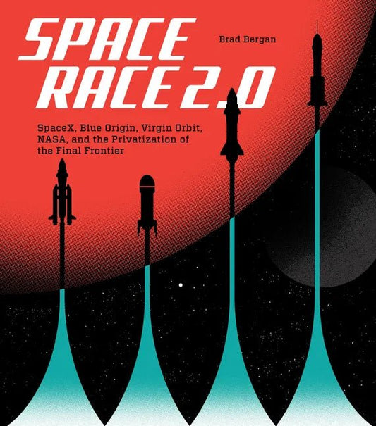 Hardcover book titled "Space Race 2.0" by splitShops featuring NASA, SpaceX, Blue Origin, Virgin Galactic, and private space exploration.