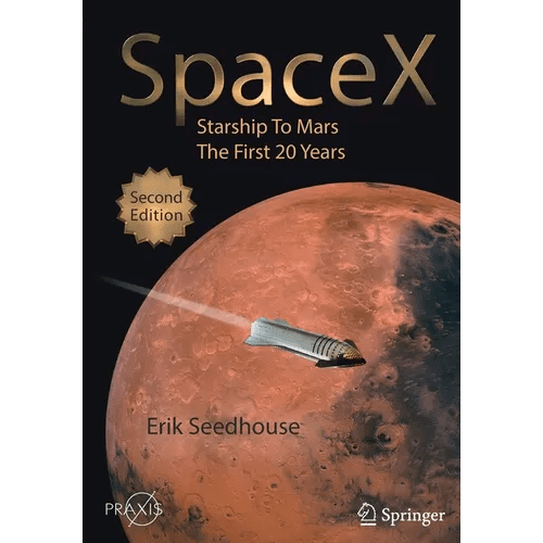 Paperback book titled "SpaceX: Starship to Mars - The First 20 Years" by splitShops, featuring a cover image related to space exploration.