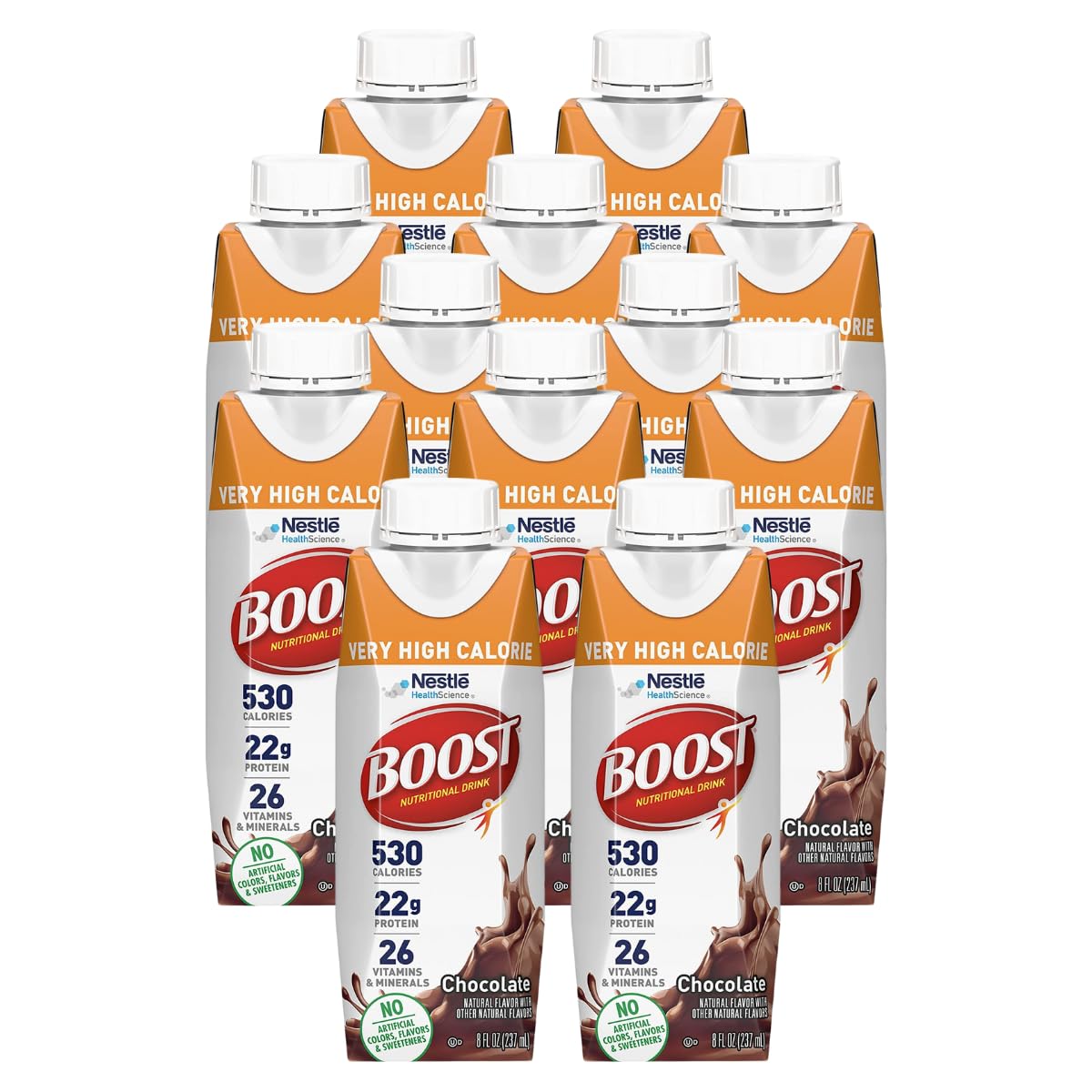 Boost Very High Calorie Nutritional Drink Made with Natural Flavor & No Artificial Flavors, Colors & Sweeteners, Chocolate, 8 FL OZ (Pack of 12) - BACKUPMYFILESNOW