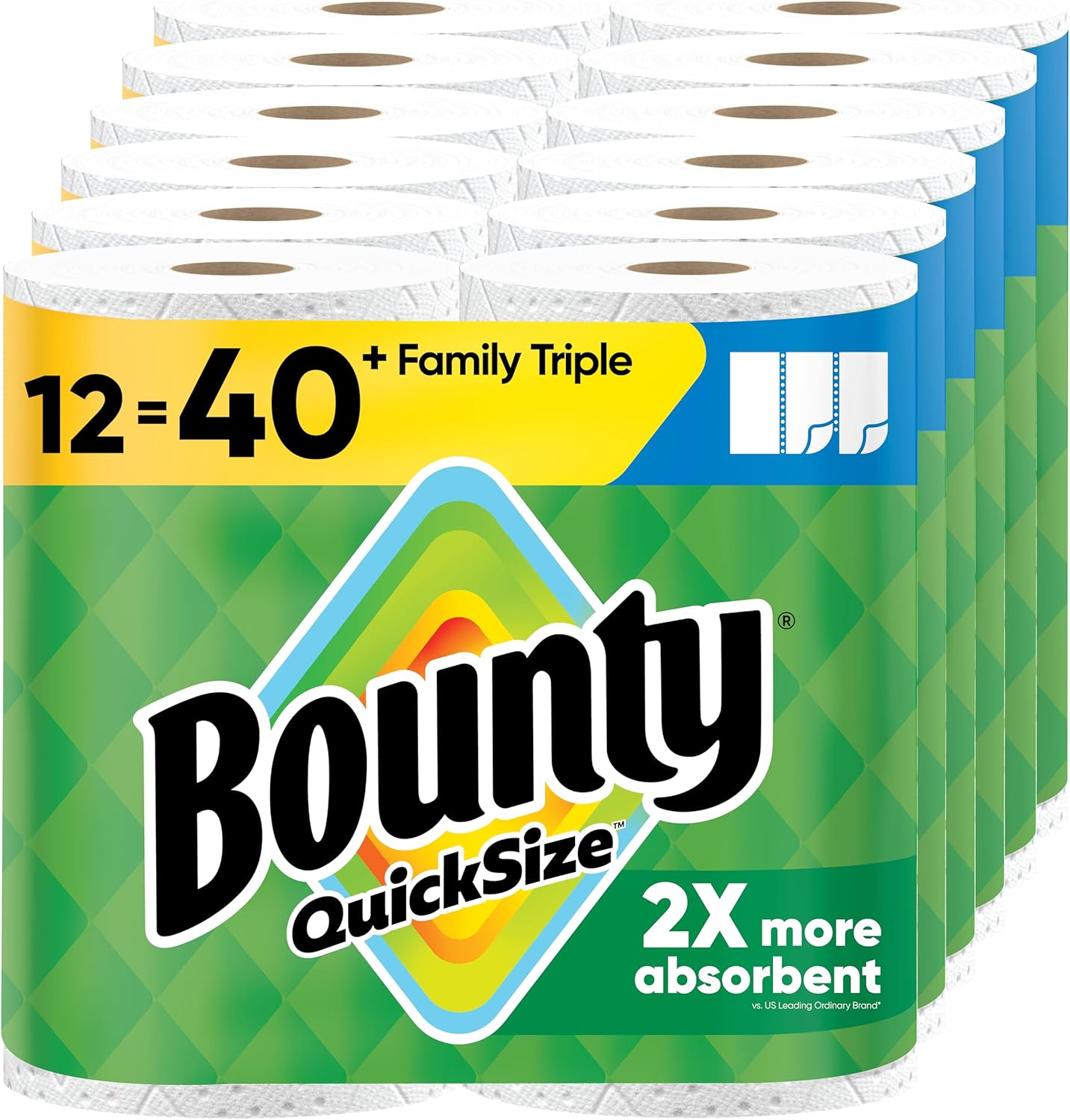 Bounty Quick - Size Paper Towels, White, 12 Family Triple Rolls = 40 Regular Rolls - BACKUPMYFILESNOW