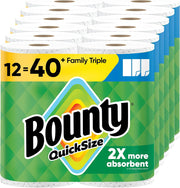 Bounty Quick - Size Paper Towels, White, 12 Family Triple Rolls = 40 Regular Rolls - BACKUPMYFILESNOW