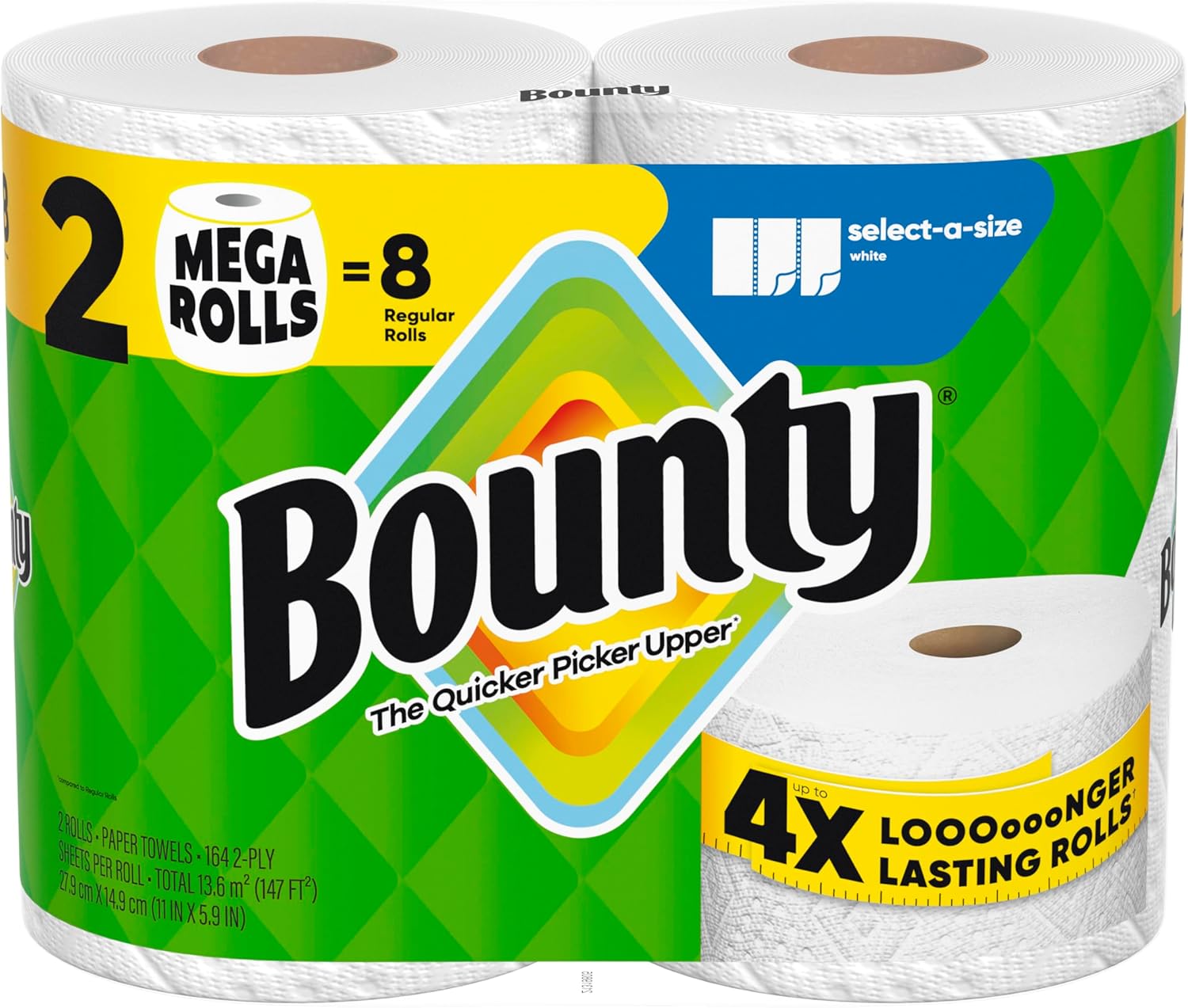 Bounty Select - A - Size Paper Towels, White, 2 Mega Rolls = 8 Regular Rolls - BACKUPMYFILESNOW