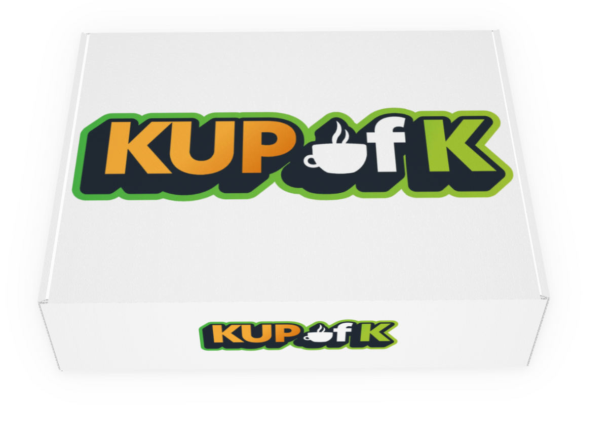 KupofK Coffee Mix & Match Original Donut Shop Variety Box with colorful packaging and assorted coffee options in a box.