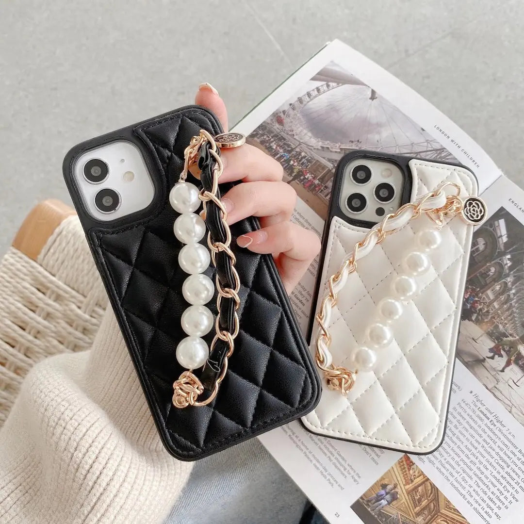 Leather Full Cover Phone Case with Fragrance Pearl Bracelet