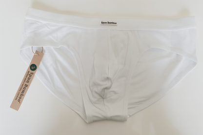 White men's bamboo viscose briefs by Spun Bamboo, soft no-fly support underwear with a comfortable fit.