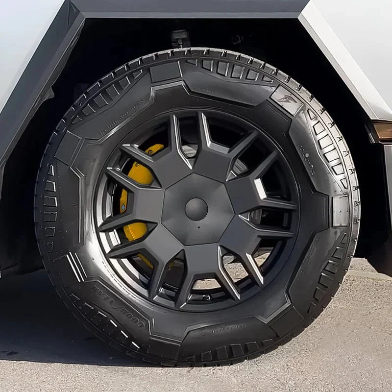Set of four Tesery Official Tesla Cybertruck brake caliper covers showing sleek black finish and easy installation.