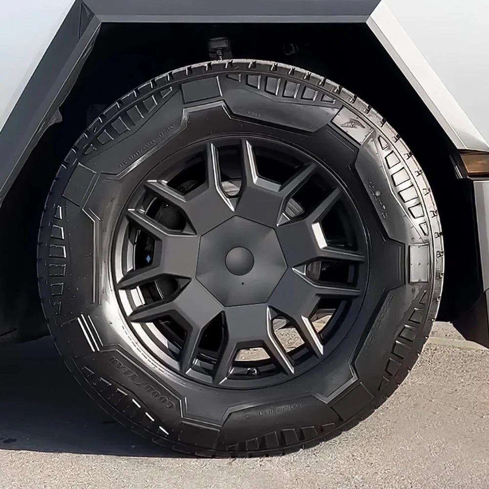 Set of four Tesery Cybertruck brake caliper covers, black and red design, for enhanced appearance and protection.