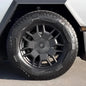 Set of four Tesery Cybertruck brake caliper covers, black and red design, for enhanced appearance and protection.