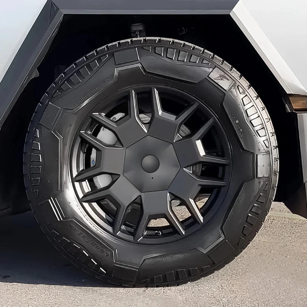 Four Tesla Cybertruck brake caliper covers in black with red accents, designed for enhanced appearance and protection.