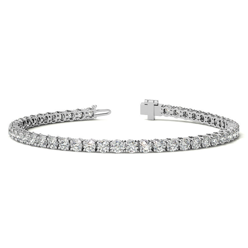 VOSSAGIN 6ctw created sapphire tennis bracelet with 3mm stones in white gold overlay, showcasing elegant jewelry design.
