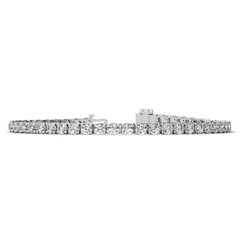 VOSSAGIN 6ctw created sapphire tennis bracelet with 3mm stones in white gold overlay, featuring elegant and sparkling jewelry design.