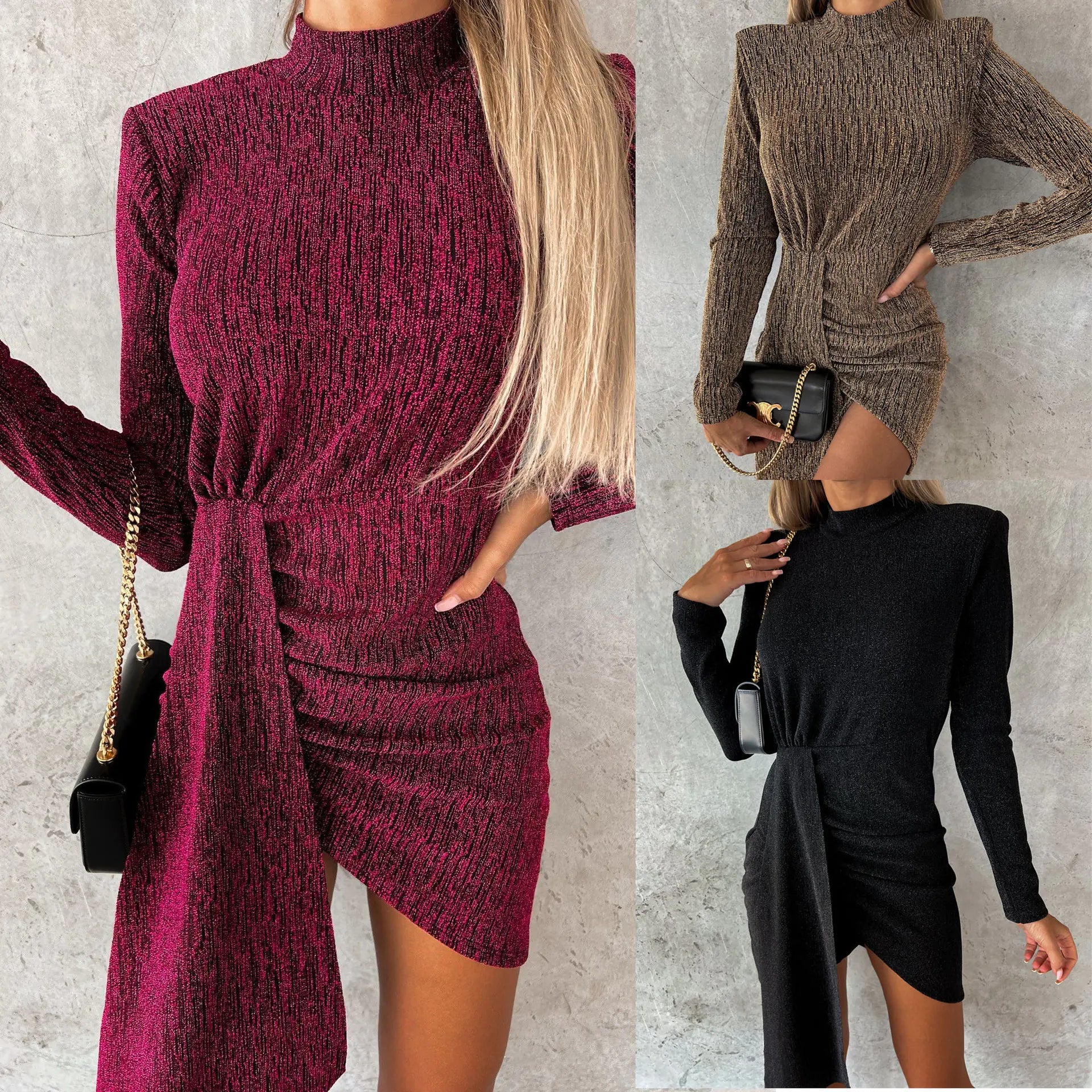 Bronzing Fashion Long Sleeve Dress - BACKUPMYFILESNOW
