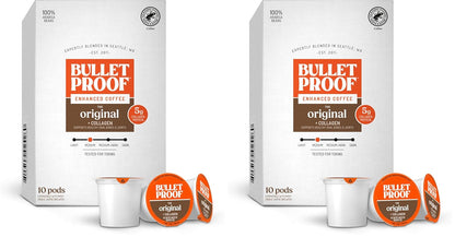 Bulletproof The Enlightener coffee pods, 24 count, medium-dark roast with L-Theanine, Panax Ginseng, Gingko Biloba for mental clarity.