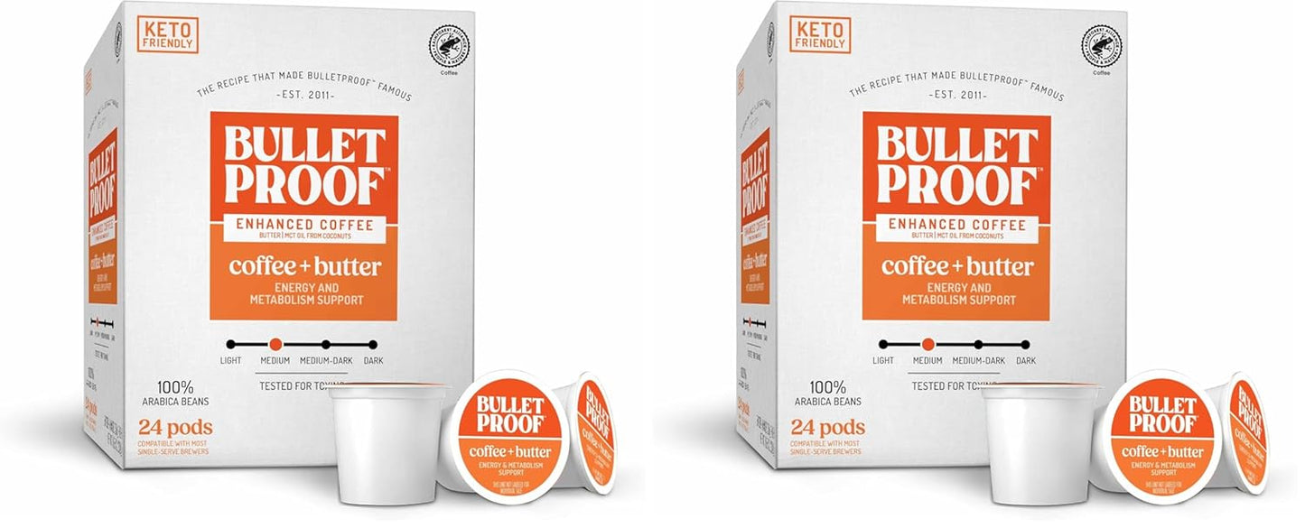 Bulletproof The Enlightener Coffee Pods, 24 count, medium-dark roast with L-Theanine, Panax Ginseng, Ginkgo Biloba for mental clarity