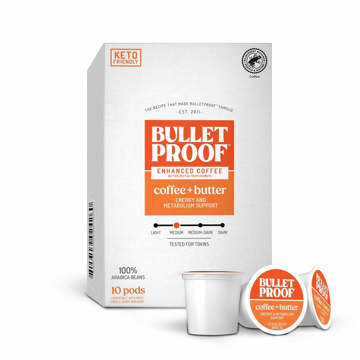 Bulletproof The Enlightener Coffee Pods, 24 count, medium-dark roast with L-Theanine, Panax Ginseng, Gingko Biloba, supports mental clarity.