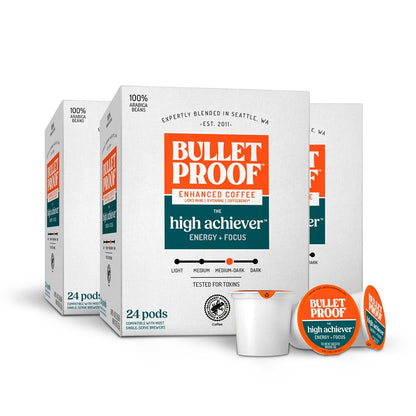 Bulletproof The Enlightener Coffee Pods, 24 count, medium-dark roast with L-Theanine, Ginseng, and Ginkgo for mental clarity and focus.