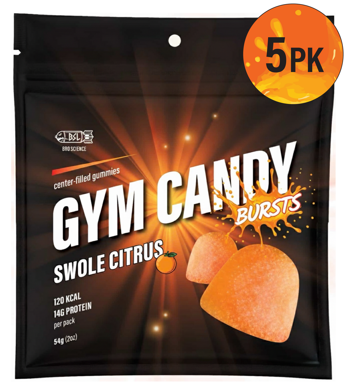 Gain Gummies Gym Candy Bursts in a colorful container, featuring vibrant, fruit-flavored gummy candies.
