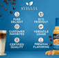 Sugar-free butterscotch syrup in a bottle, ideal for coffee and desserts, by Syruvia, with a rich butterscotch color.