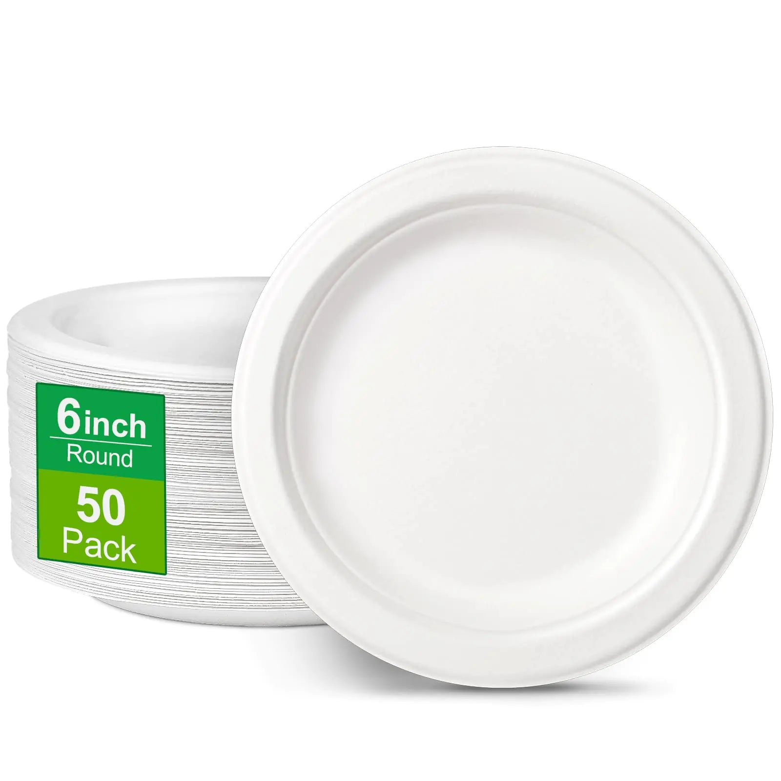 Greconv Paper Plates 6 inch 50 Pack Small Paper Plates Eco Friendly Disposable Plates Made of Sugarcane Fibers 100% Compostable Paper Plates White Dessert Paper Plates