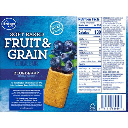 ByBies Kroger Fruit & Grain Blueberry Breakfast Bars package showing 8 bars in a breakfast cereal box.
